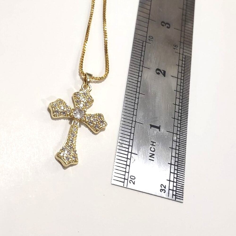 Cross Necklace 18k Gold Plated Rhinestones Christian Jesus Birthday Gift New!!!